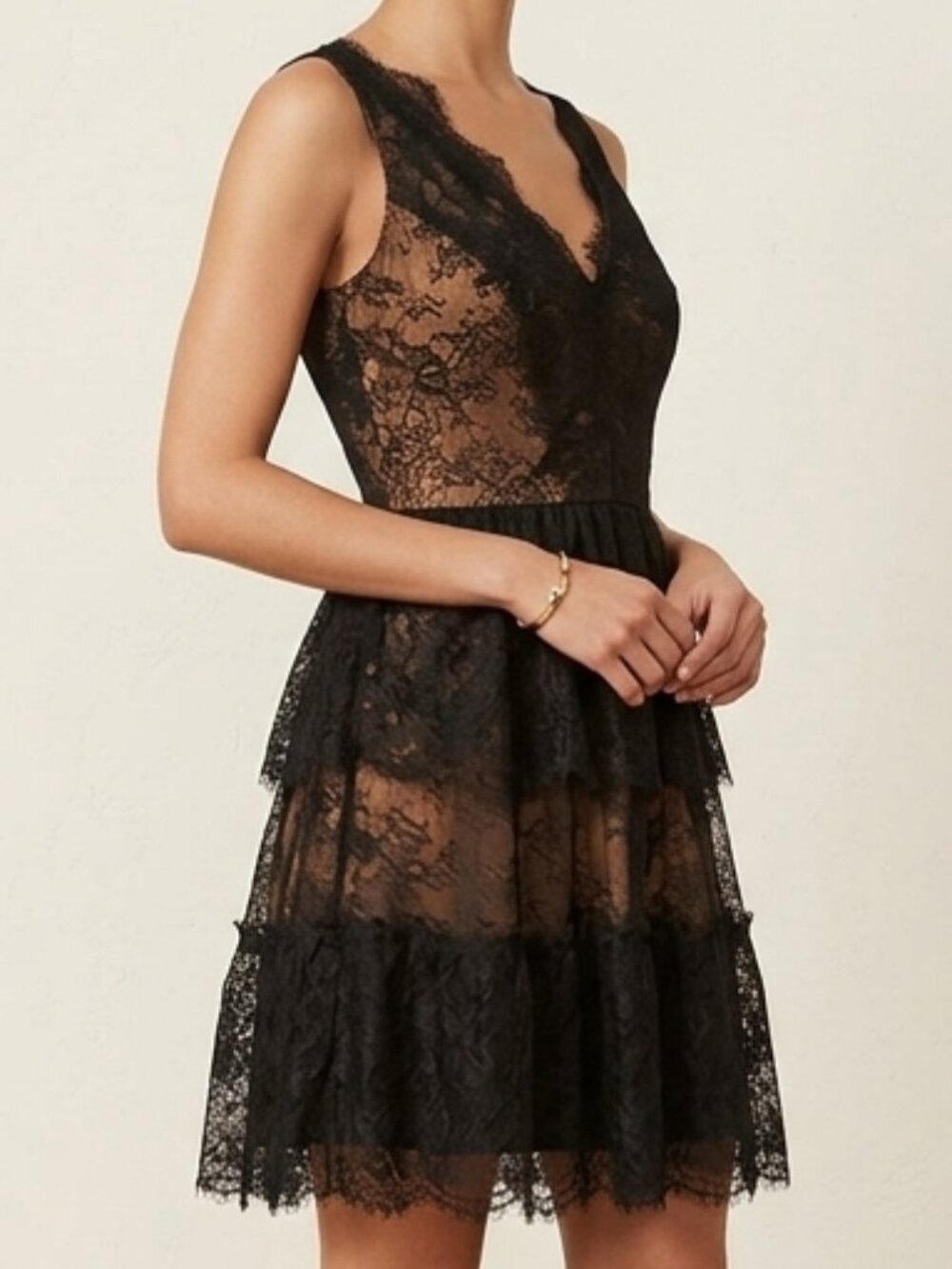 BCBGMAXAZRIA Willa Black Nude Lace Illusion Cocktail Dress Medium M